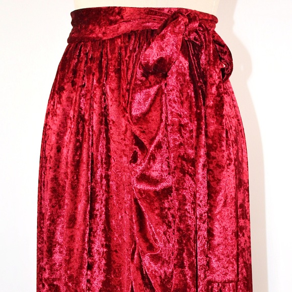 Free People x Misile Burgundy Velvet Wrap Skirt - Picture 4 of 12